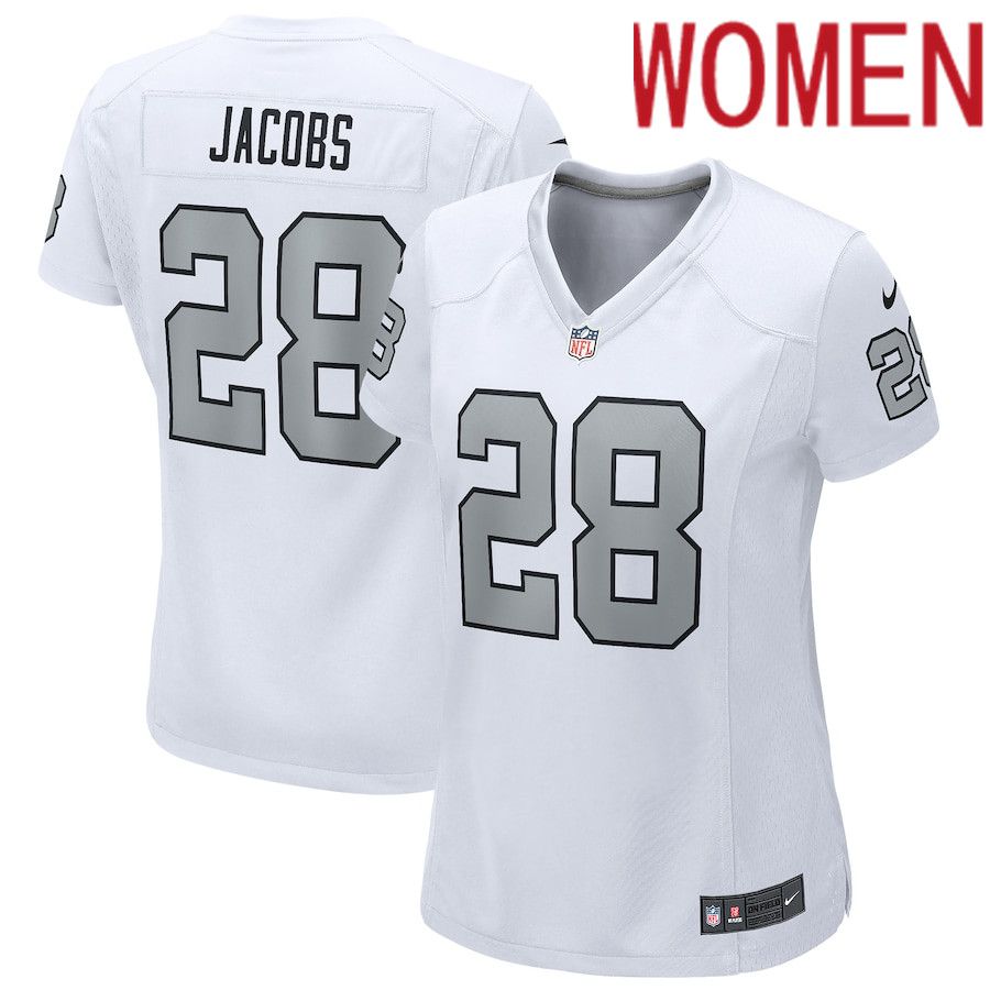 Women Oakland Raiders 28 Josh Jacobs Nike White Alternate Game Player NFL Jersey